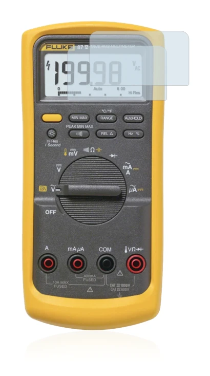 Image of the device Fluke 87v with a wide variety of screen protectors.