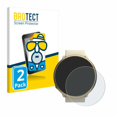 Front side of a product packaging with the brand logo BROTECT. Next to it is the device Polar Ignite 2 shown with the correspo