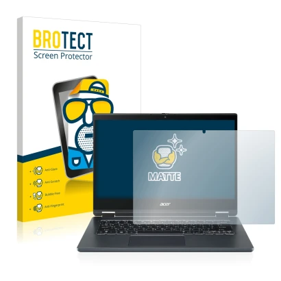 Front side of a product packaging with the brand logo BROTECT. Next to it is the device Acer TravelMate Spin P4 14" 16:9 shown
