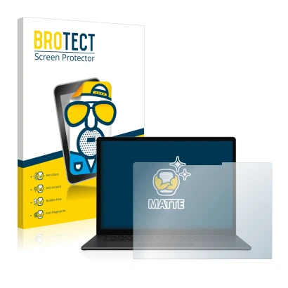 Front side of a product packaging with the brand logo BROTECT. Next to it is the device Microsoft Surface Laptop 4 15" shown w