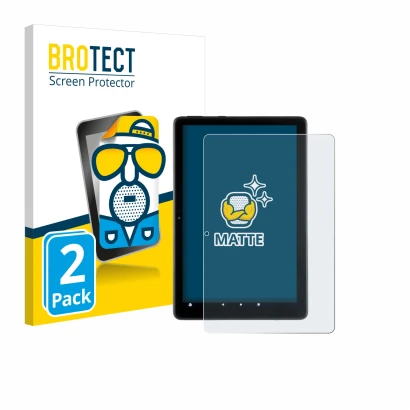 Front side of a product packaging with the brand logo BROTECT. Next to it is the device Amazon Fire HD 10 2021 (11th Gen.) sho