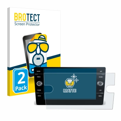 Front side of a product packaging with the brand logo BROTECT. Next to it is the device Volkswagen T6 2021 Discover Media 8" s