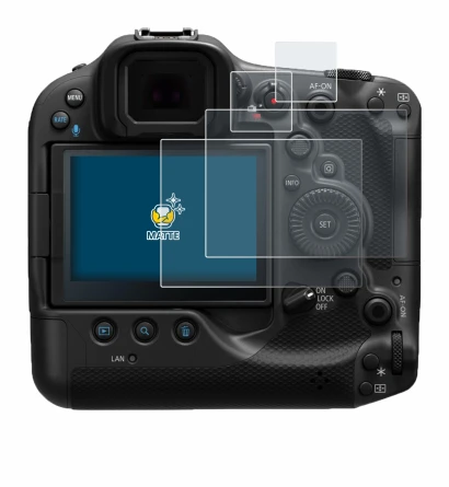 Image of the device Canon EOS R3 with a wide variety of screen protectors.