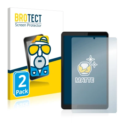 Front side of a product packaging with the brand logo BROTECT. Next to it is the device Lenovo Tab M8 (3th Gen.) shown with th