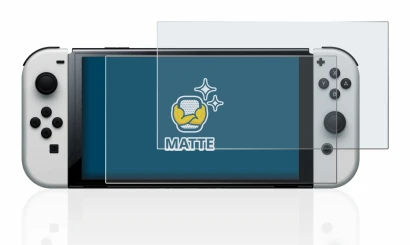Image of the device Nintendo Switch OLED-Modell with a wide variety of screen protectors.