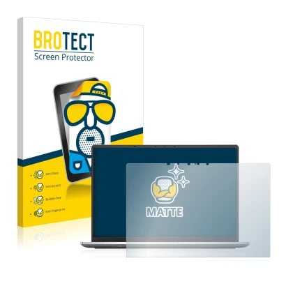 Front side of a product packaging with the brand logo BROTECT. Next to it is the device Dell Latitude 9420 2-in-1 2021 shown w