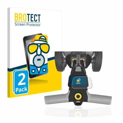 Front side of a product packaging with the brand logo BROTECT. Next to it is the device PowaKaddy CT6 shown with the correspon