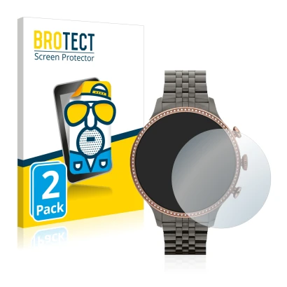 Front side of a product packaging with the brand logo BROTECT. Next to it is the device Fossil Gen 6 (42mm) shown with the cor