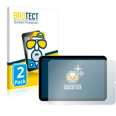 Front side of a product packaging with the brand logo BROTECT. Next to it is the device Apple iPad Mini 6 2021 (Landscape, 6nd