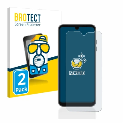 Front side of a product packaging with the brand logo BROTECT. Next to it is the device Fairphone 4 shown with the correspondi