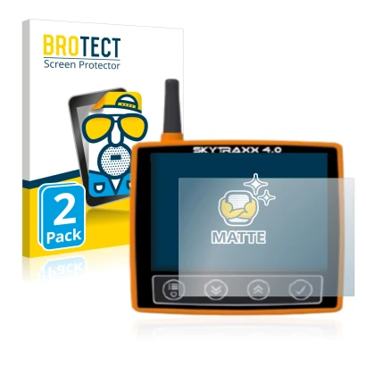 Front side of a product packaging with the brand logo BROTECT. Next to it is the device Skytraxx 4.0 shown with the correspond