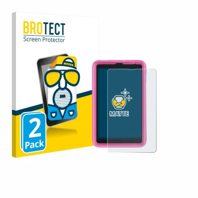 Front side of a product packaging with the brand logo BROTECT. Next to it is the device Blackview Tab 6 Kids shown with the co