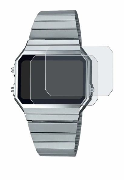 Image of the device Casio A700WE with a wide variety of screen protectors.