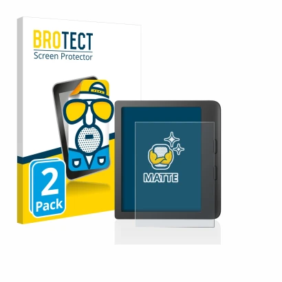 Front side of a product packaging with the brand logo BROTECT. Next to it is the device Tolino Vision 6 shown with the corresp