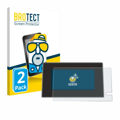 Front side of a product packaging with the brand logo BROTECT. Next to it is the device Renault Trafic 2021 Easy Link 8