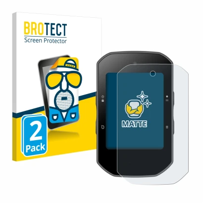 Front side of a product packaging with the brand logo BROTECT. Next to it is the device Bryton Rider S500 shown with the corre