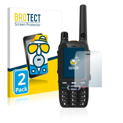 Front side of a product packaging with the brand logo BROTECT. Next to it is the device Motorola MXP600 shown with the corresp