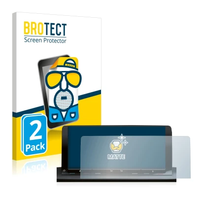 Front side of a product packaging with the brand logo BROTECT. Next to it is the device Volkswagen Caddy 5 Discover Media 10" 