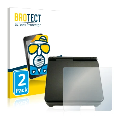 Front side of a product packaging with the brand logo BROTECT. Next to it is the device Nintendo Gameboy Advance SP (housing) 