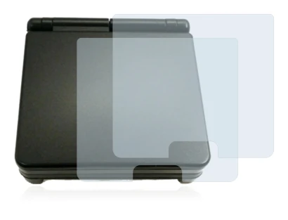 Image of the device Nintendo Gameboy Advance SP (housing) with a wide variety of screen protectors.