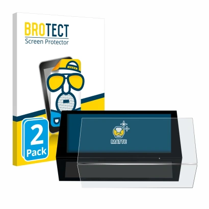 Front side of a product packaging with the brand logo BROTECT. Next to it is the device Peugeot 308 2022 Infotainment System 1
