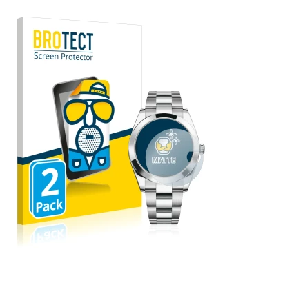 Front side of a product packaging with the brand logo BROTECT. Next to it is the device Rolex Datejust 41 shown with the corre