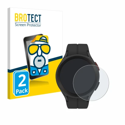 Front side of a product packaging with the brand logo BROTECT. Next to it is the device Samsung Galaxy Watch 5 Pro shown with 