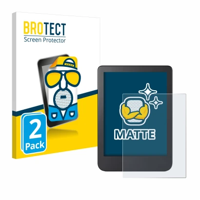 Front side of a product packaging with the brand logo BROTECT. Next to it is the device Kobo Clara 2E shown with the correspon