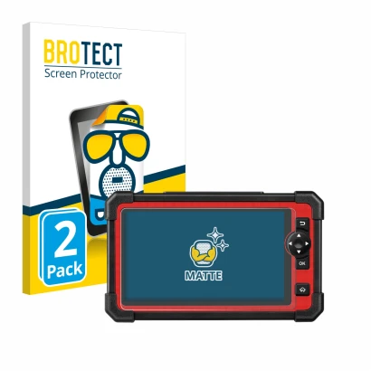 Front side of a product packaging with the brand logo BROTECT. Next to it is the device Launch X-431 CRP919E shown with the co