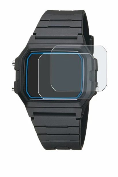 Image of the device Casio F-105W-1AWYEF with a wide variety of screen protectors.