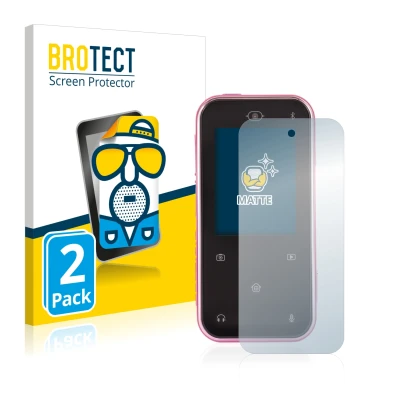 Front side of a product packaging with the brand logo BROTECT. Next to it is the device Vtech Kidizoom Snap Touch shown with t