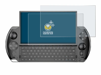 Image of the device GPD Win 4 with a wide variety of screen protectors.