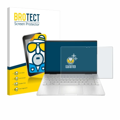 Front side of a product packaging with the brand logo BROTECT. Next to it is the device HP Pavilion x360 2-in-1 (14-ekX) shown