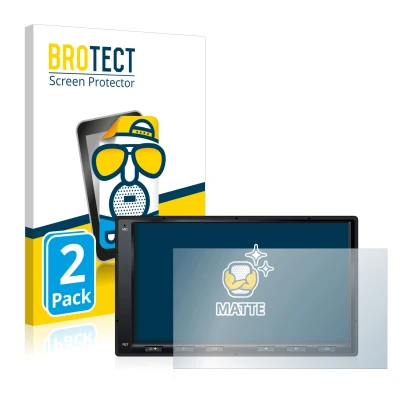 Front side of a product packaging with the brand logo BROTECT. Next to it is the device Atoto A6 PF 7 Zoll shown with the corr