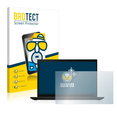 Front side of a product packaging with the brand logo BROTECT. Next to it is the device Lenovo ThinkPad L15 Gen 3 shown with t