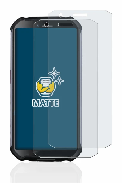 Image of the device Doogee S41 with a wide variety of screen protectors.