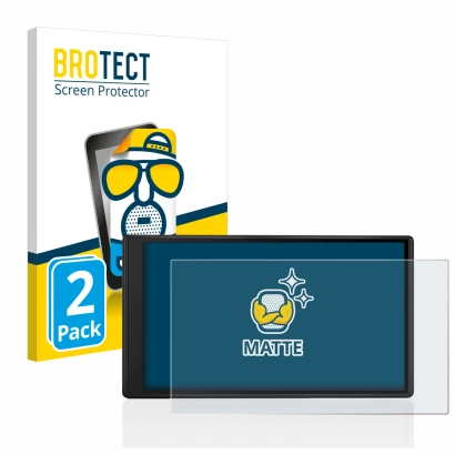 Front side of a product packaging with the brand logo BROTECT. Next to it is the device Garmin Drive 55 shown with the corresp