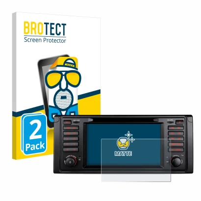 Front side of a product packaging with the brand logo BROTECT. Next to it is the device Xtrons IQ7039B shown with the correspo