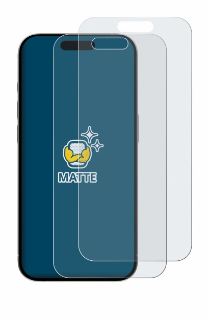 Image of the device Apple iPhone 15 Pro with a wide variety of screen protectors.