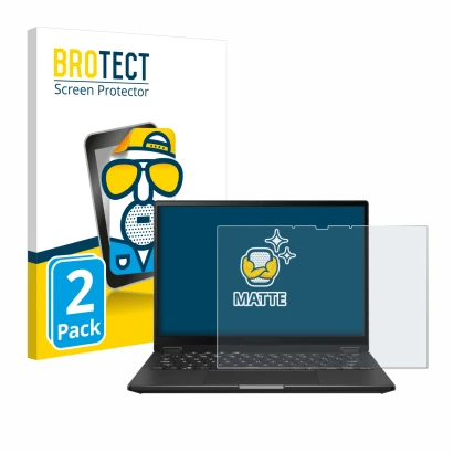 Front side of a product packaging with the brand logo BROTECT. Next to it is the device ASUS ROG Flow X13 2023 shown with the 