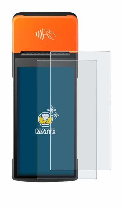 Image of the device Sunmi V2 Pro with a wide variety of screen protectors.