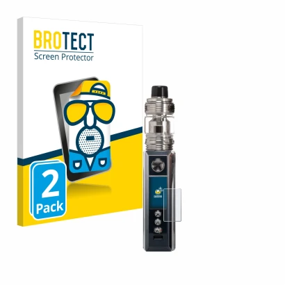 Front side of a product packaging with the brand logo BROTECT. Next to it is the device Voopoo Drag M100S shown with the corre