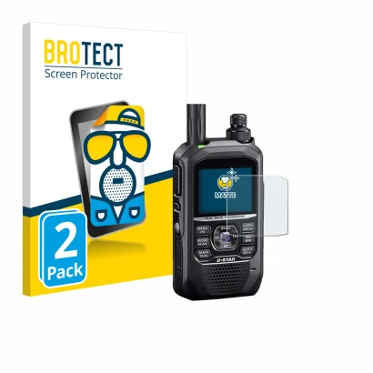 Front side of a product packaging with the brand logo BROTECT. Next to it is the device Icom ID-50E shown with the correspondi
