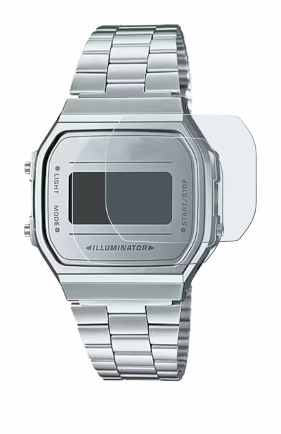 Image of the device Casio A168WEM-7EF with a wide variety of screen protectors.