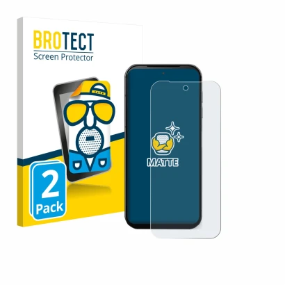 Front side of a product packaging with the brand logo BROTECT. Next to it is the device Fairphone 5 shown with the correspondi