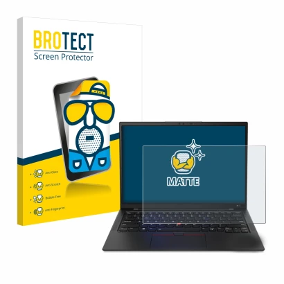 Front side of a product packaging with the brand logo BROTECT. Next to it is the device Lenovo ThinkPad X1 Carbon 14