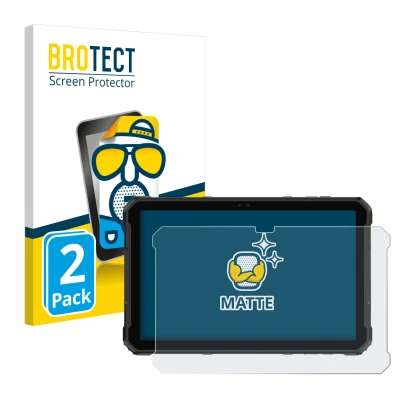 Front side of a product packaging with the brand logo BROTECT. Next to it is the device Ulefone Armor Pad 2 shown with the cor
