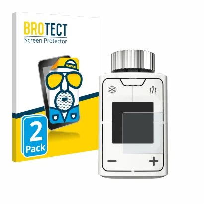 Front side of a product packaging with the brand logo BROTECT. Next to it is the device AVM FRITZ!DECT 302 shown with the corr