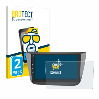 Front side of a product packaging with the brand logo BROTECT. Next to it is the device Topway Android CarPlay (9") shown with