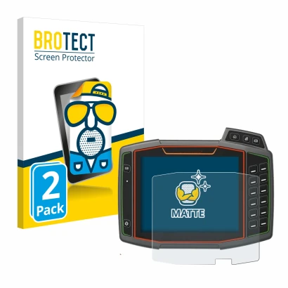 Front side of a product packaging with the brand logo BROTECT. Next to it is the device Amazone AmaTron 4 shown with the corre